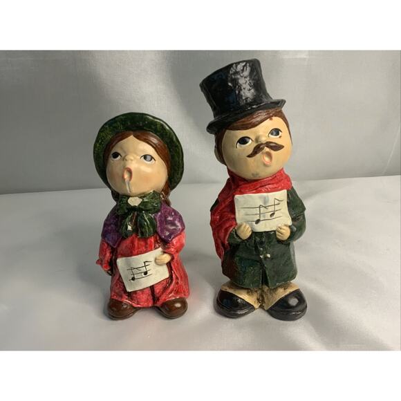 Carolers Boy Girl Ceramic Figurines Hand Panted Vintage Christmas Holiday Decor - Picture 1 of 7